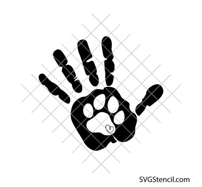 Hand and paw print svg | Pet lover heart paw cut file | Dog cat friendship cricut design