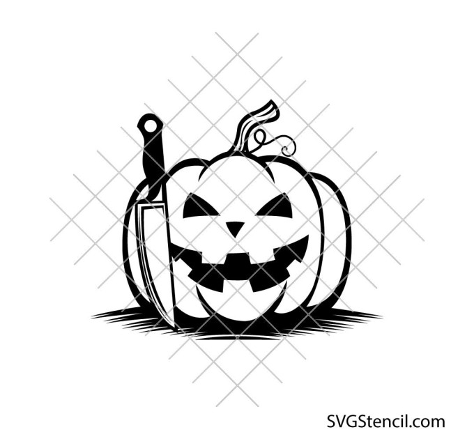 Evil pumpkin with knife svg | Halloween Jack O'Lantern clipart for cricut and laser cutting