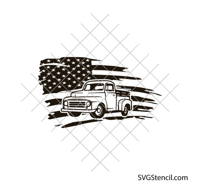Vintage truck American Flag svg | Patriotic pickup cut file for cricut and silhouette