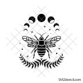 Celestial bee svg | Moon phases bee svg | Mystical insect svg | Botanical bee Silhouette | Cricut cut file