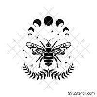 Celestial bee svg | Moon phases bee svg | Mystical insect svg | Botanical bee Silhouette | Cricut cut file