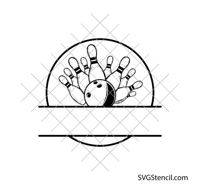 Bowling monogram frame svg | Bowling ball and pins split frame cut file | Personalized bowling signs