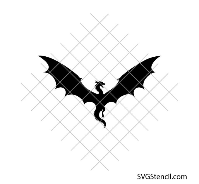 Flying dragon silhouette svg | Fantasy dragon wings cut file