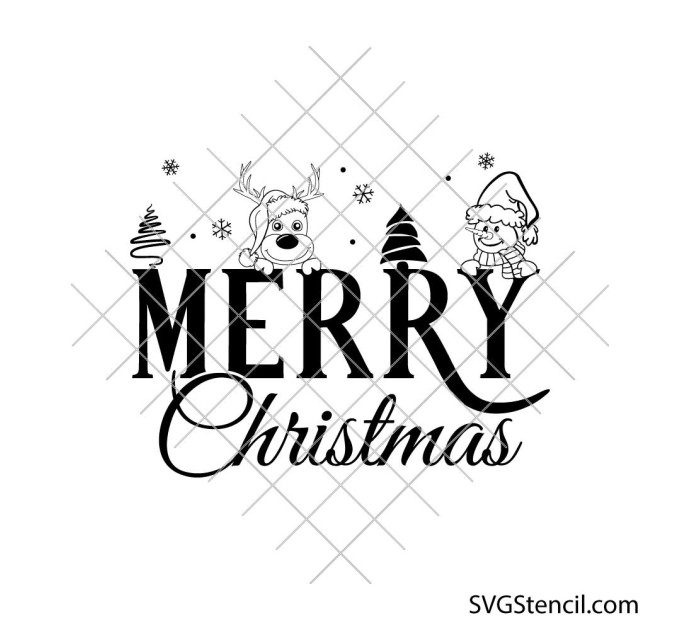 Merry Christmas svg | Cute reindeer and snowman Christmas cut file for cricut and silhouette