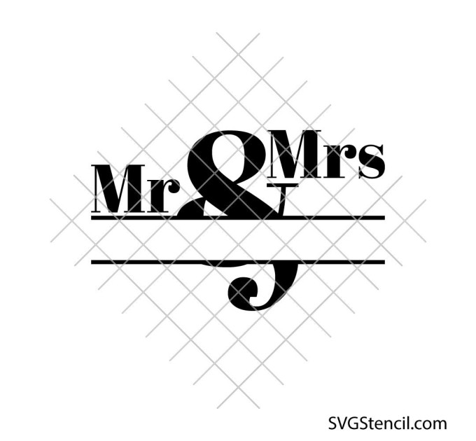 Mr & Mrs split monogram svg | Wedding last name frame | Personalized cut file