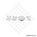 Seashell line art svg bundle | Starfish shell outline | Coastal beach cut file