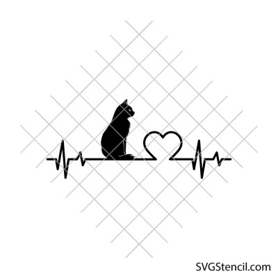 Cat Heartbeat svg | Love cat svg | EKG line svg