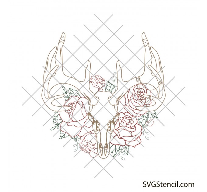 Deer skull with flowers svg | Deer head outline