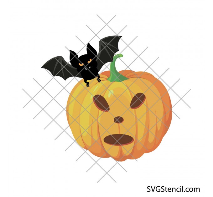 Pumpkin clipart with bat svg | Happy Halloween svg