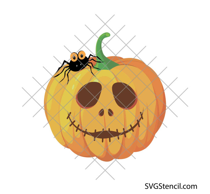 Pumpkin face and cute spider svg clipart