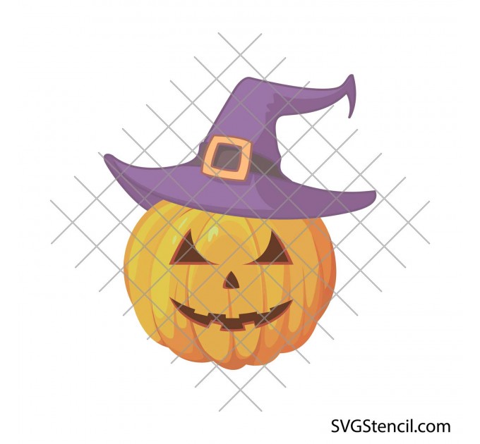 Spooky pumpkin with witch hat clipart svg