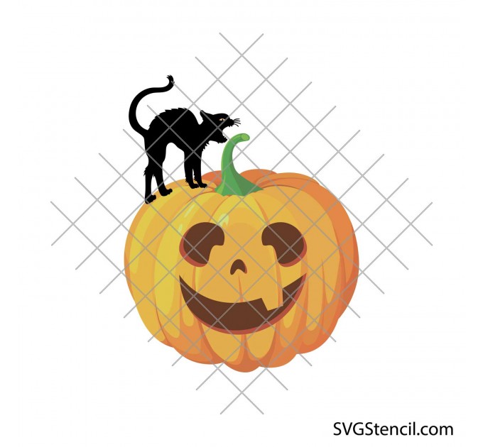 Funny pumpkin with cat svg clipart | Halloween svg