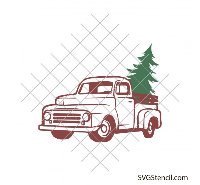 Layered vintage truck with tree svg