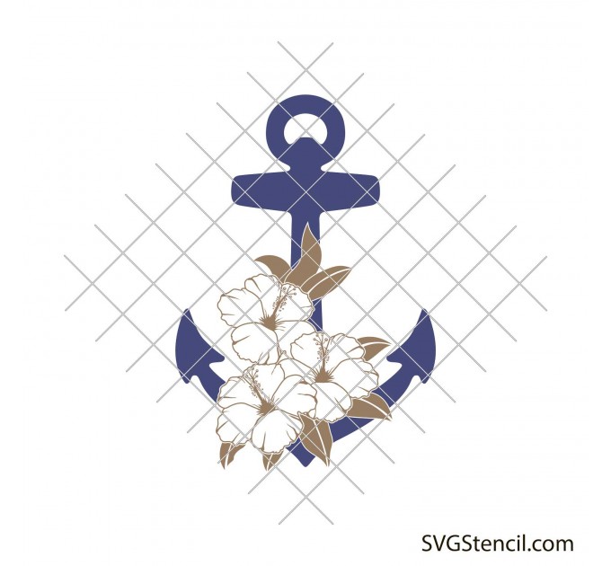 Anchor with flowers svg | Nautical stencils svg