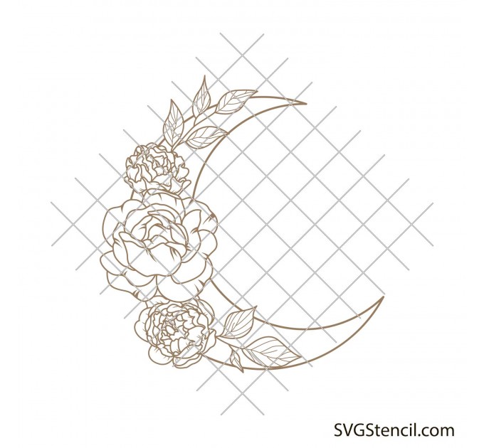 Peony and moon svg | Floral moon svg
