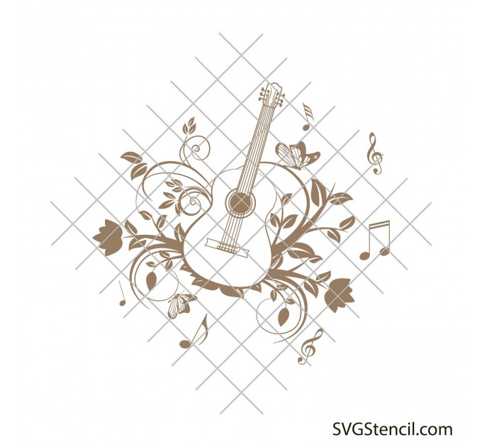 Acoustic guitar with flowers svg