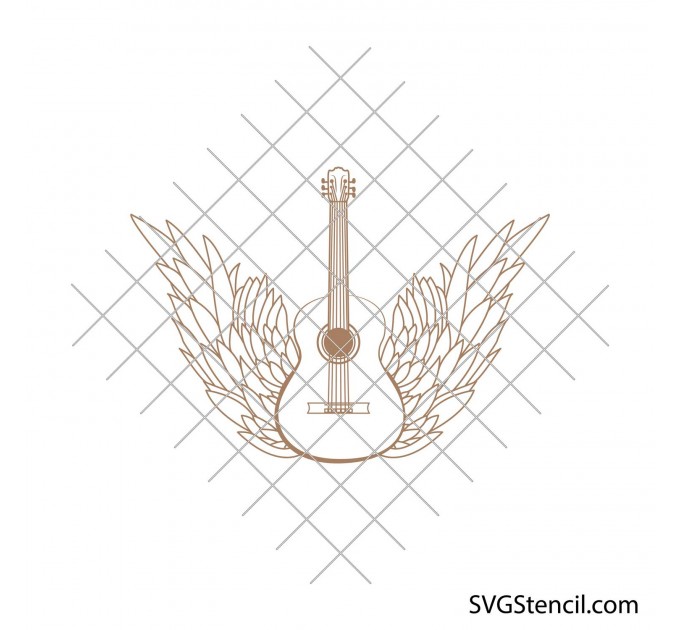 Acoustic guitar with angel wings svg