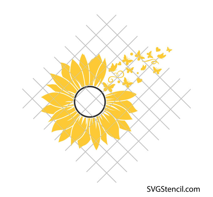 Sunflower and butterfly svg |Outline sunflower svg