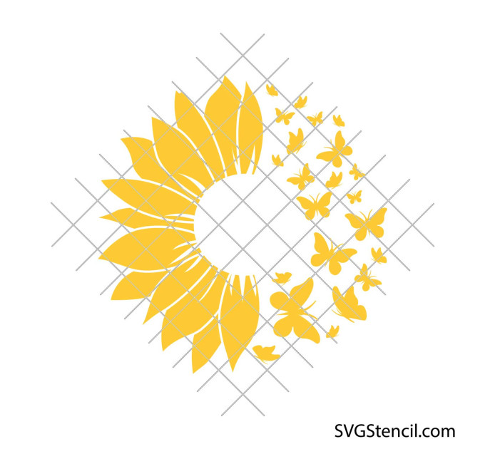 Sunflower and butterfly svg |Outline sunflower svg