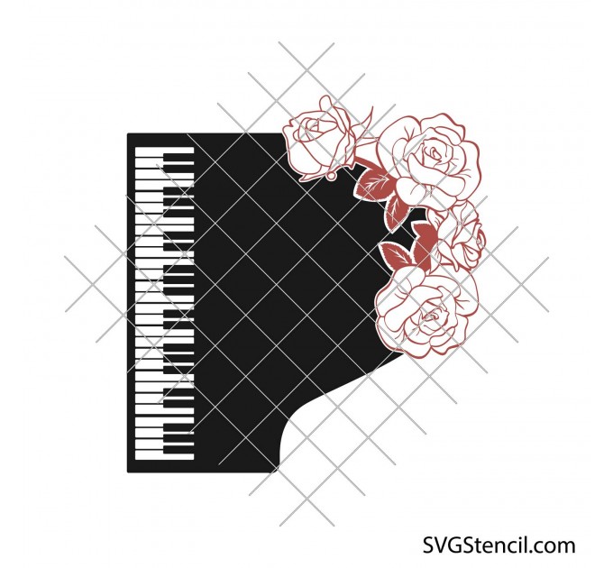Piano keys with roses svg | Layered design