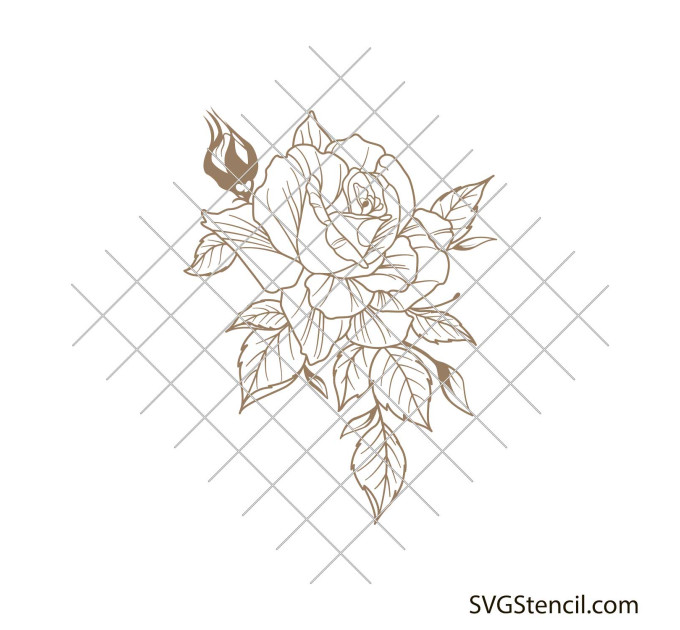 Rose with leaves svg | Rose flower svg