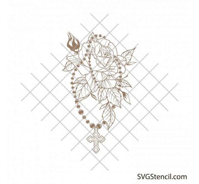 Catholic beads with cross and roses svg