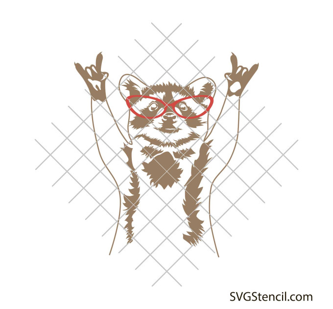 Funny raccoon with glasses svg