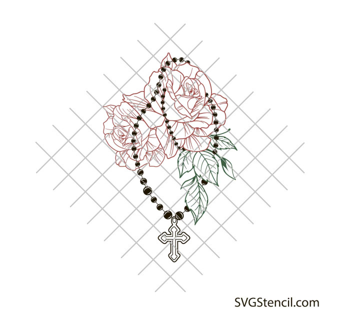 Cross and rose svg | Rosary svg