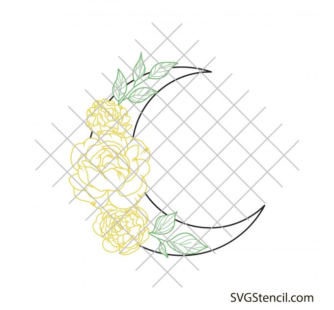 Peony flowers with moon svg | Layered design