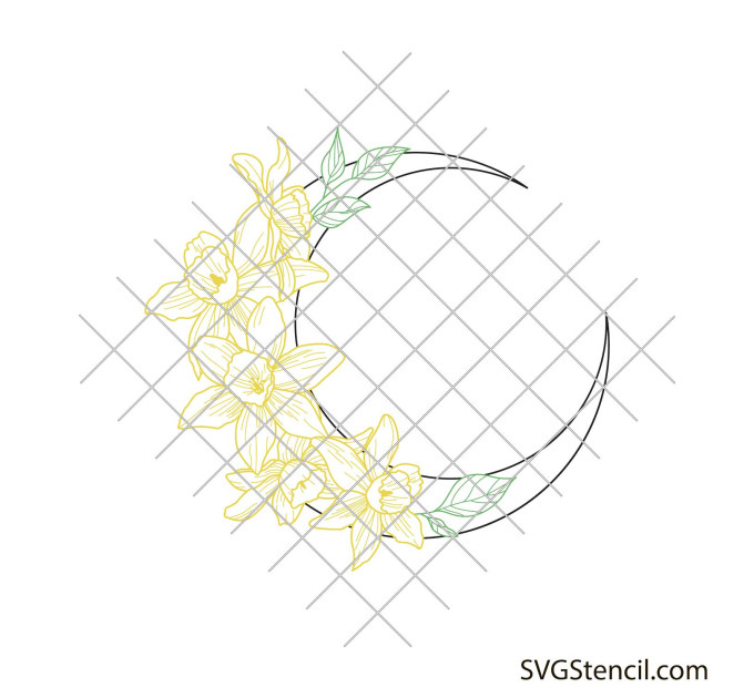 Daffodil and moon svg design | Layered design