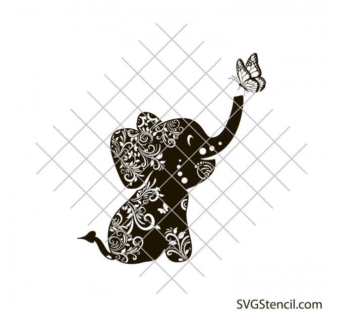 Baby elephant mandala and butterfly svg